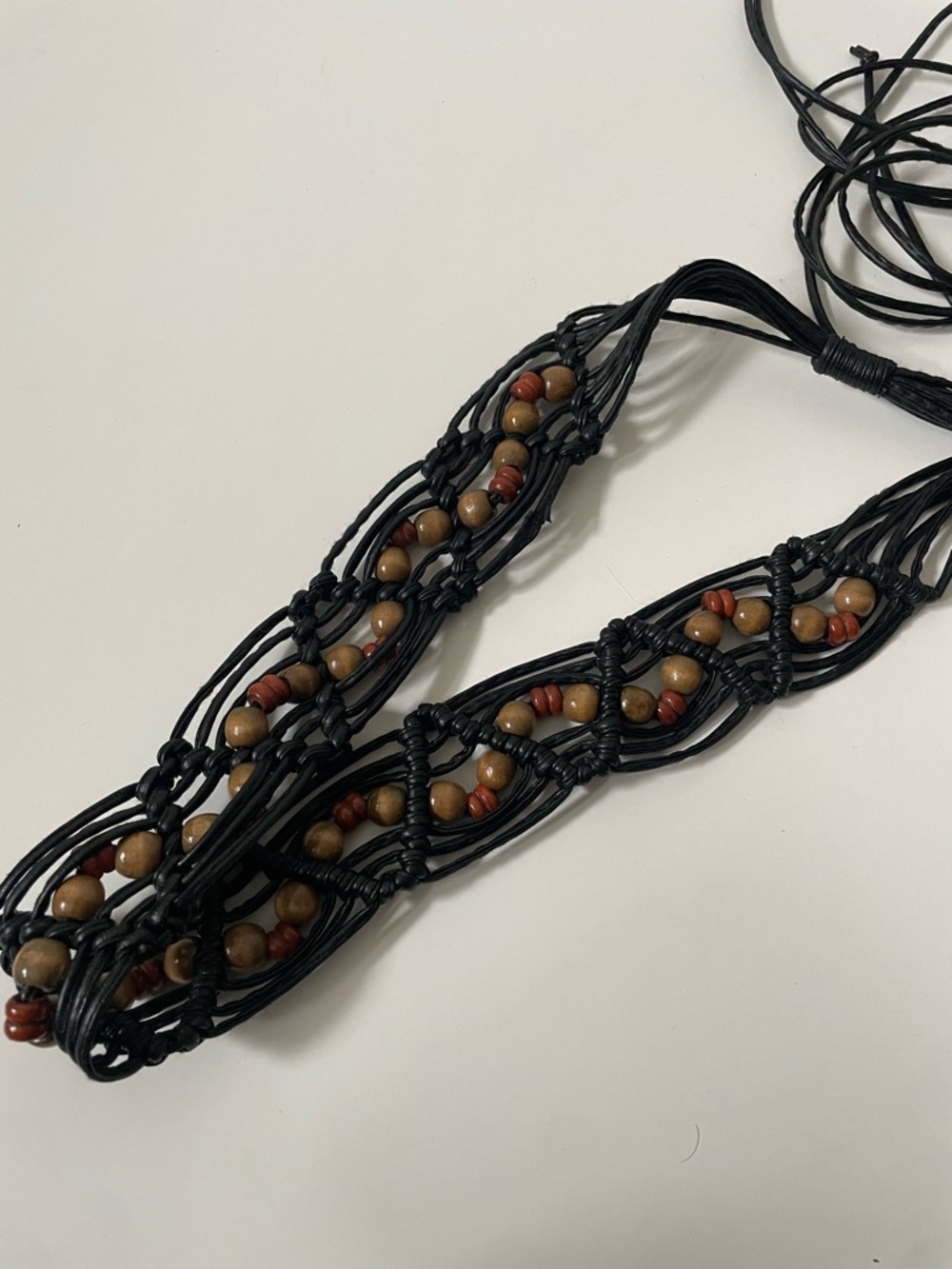 90s Y2K Vintage Boho Macrame Beaded Cord Belt Whimsigoth Hippie